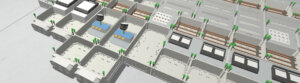3D-Ansicht einer geplanten Anlage des Isolierstoffverteilers ICS65 im Planungstool HENTSCHELplan.
