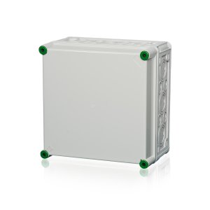 Ein Leergehäuse aus Polycarbonat und einem opaken Deckel, dahinter befindet sich ein transparenter Hintergrund.
