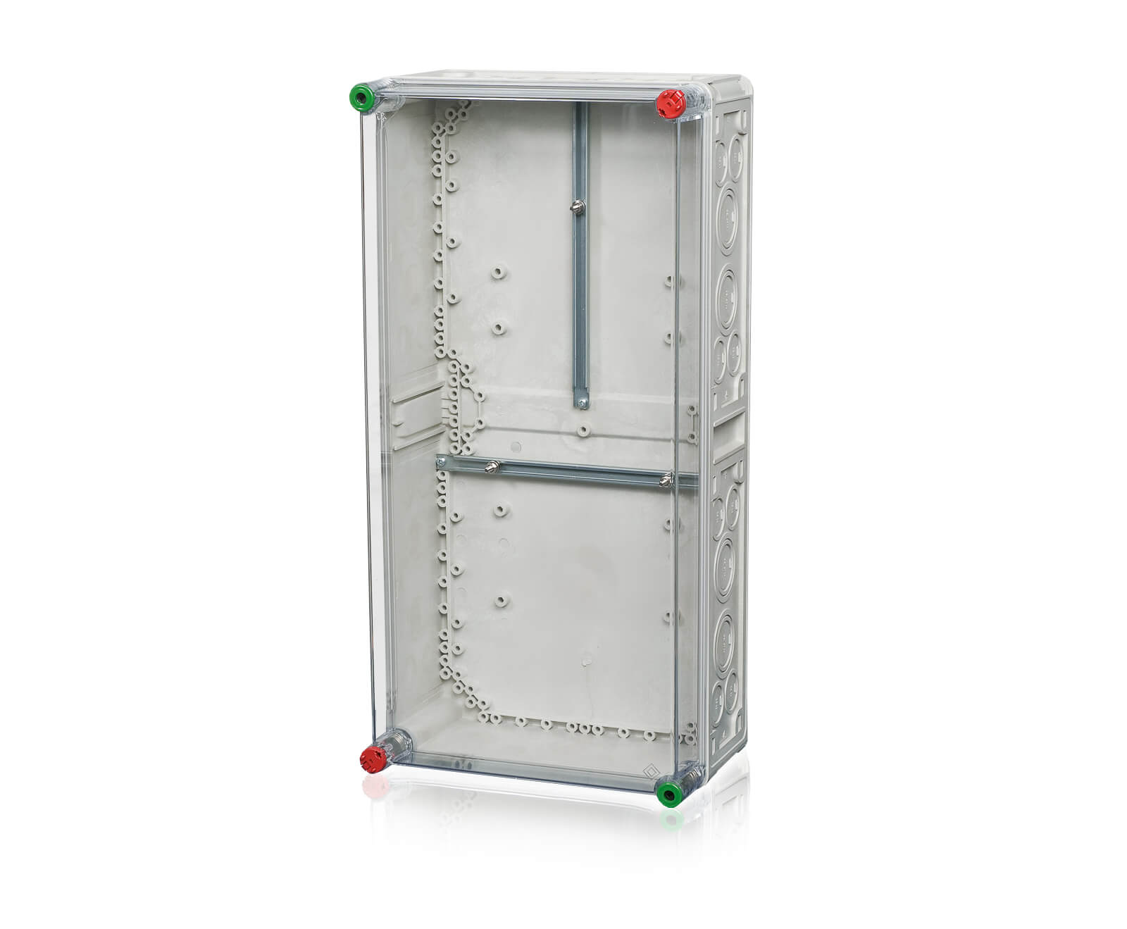 Ein Polycarbonat-Zählergehäuse mit einem transparenten Hintergrund.