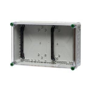 Ein Polycarbonat-Sammelschienenhalter hinter einem transparenten Hintergrund.