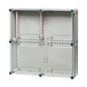 Ein Sammelschienenhalter aus Polycarbonat hinter einem transparenten Hintergrund.