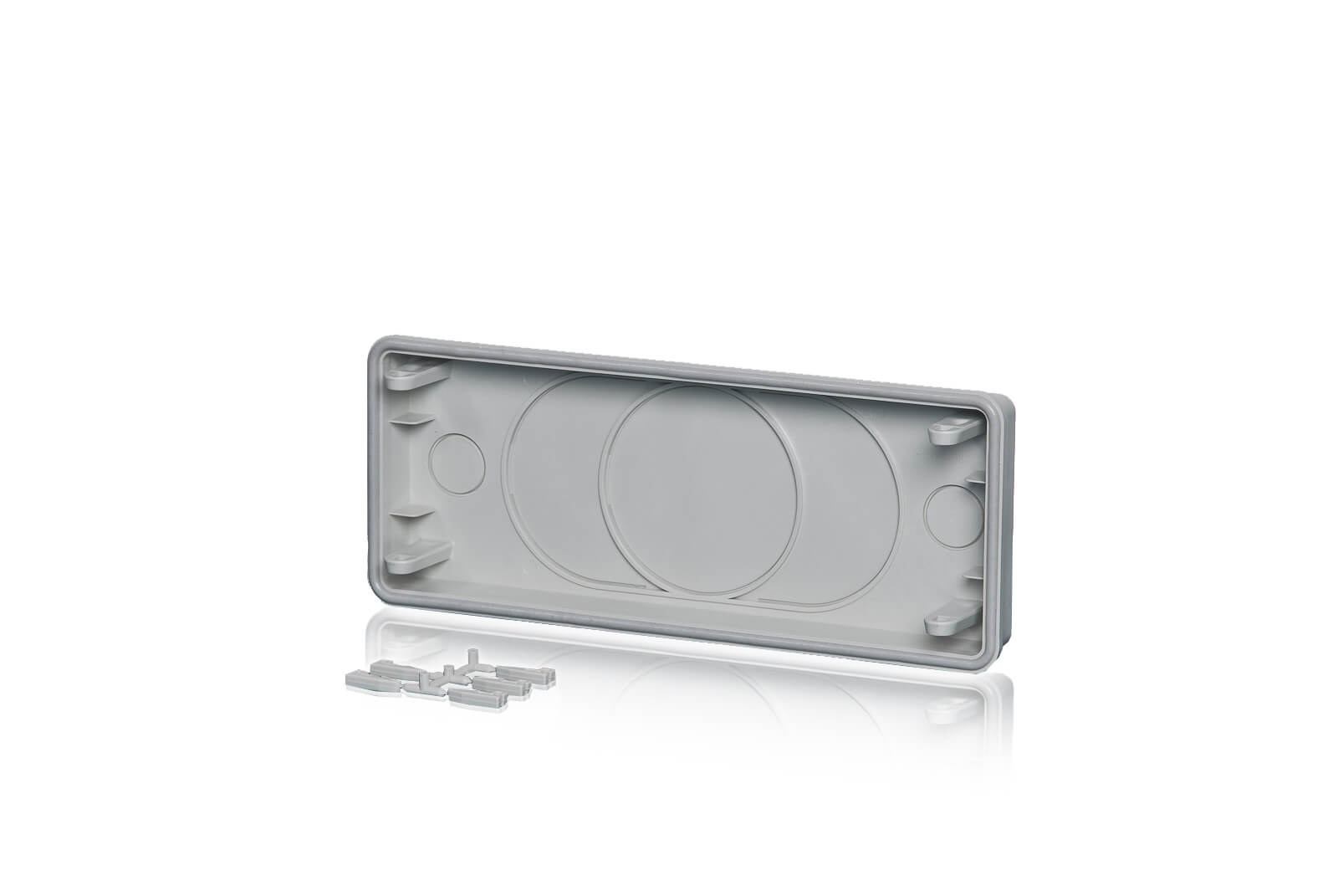 Ein Anbauflansch Belüftungsgitter aus Polycarbonat hinter einem transparenten Hintergrund.