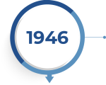 Historie_1946_kl Die Jahreszahl 1946 steht in einem weißen Kreis mit blauer Umrandung.