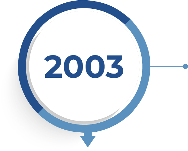 In einem weißen Kreis steht die Jahreszahl 2003 mit einem blauen Rand.