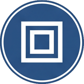 Blaues, rundes Icon mit Symbol, das zwei Quadrate ineinander zeigt