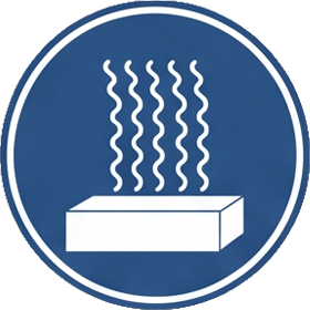 Blaues, rundes Icon mit Symbol für Ausdünstungen