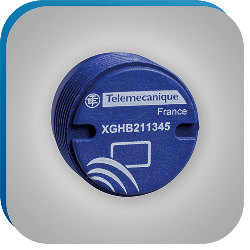 Ein runder elektronischer RFID-Datenträger.